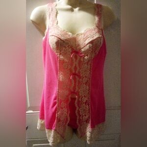 Vintage Queen's Way Hot Pink Lacy Two Piece Nighty Size S